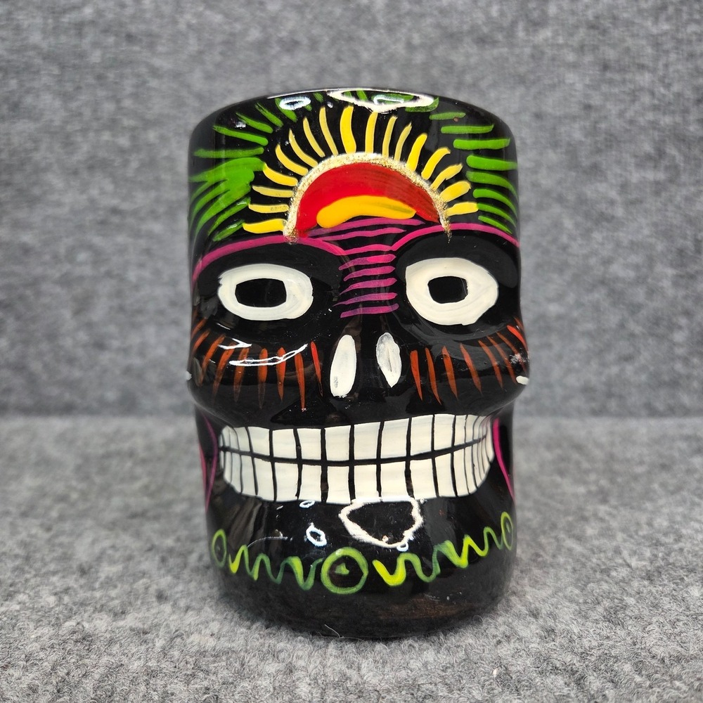 Skull Mug Day of the Dead Coffee Mug Mexico Hand Painted Sugar Skull Tiki